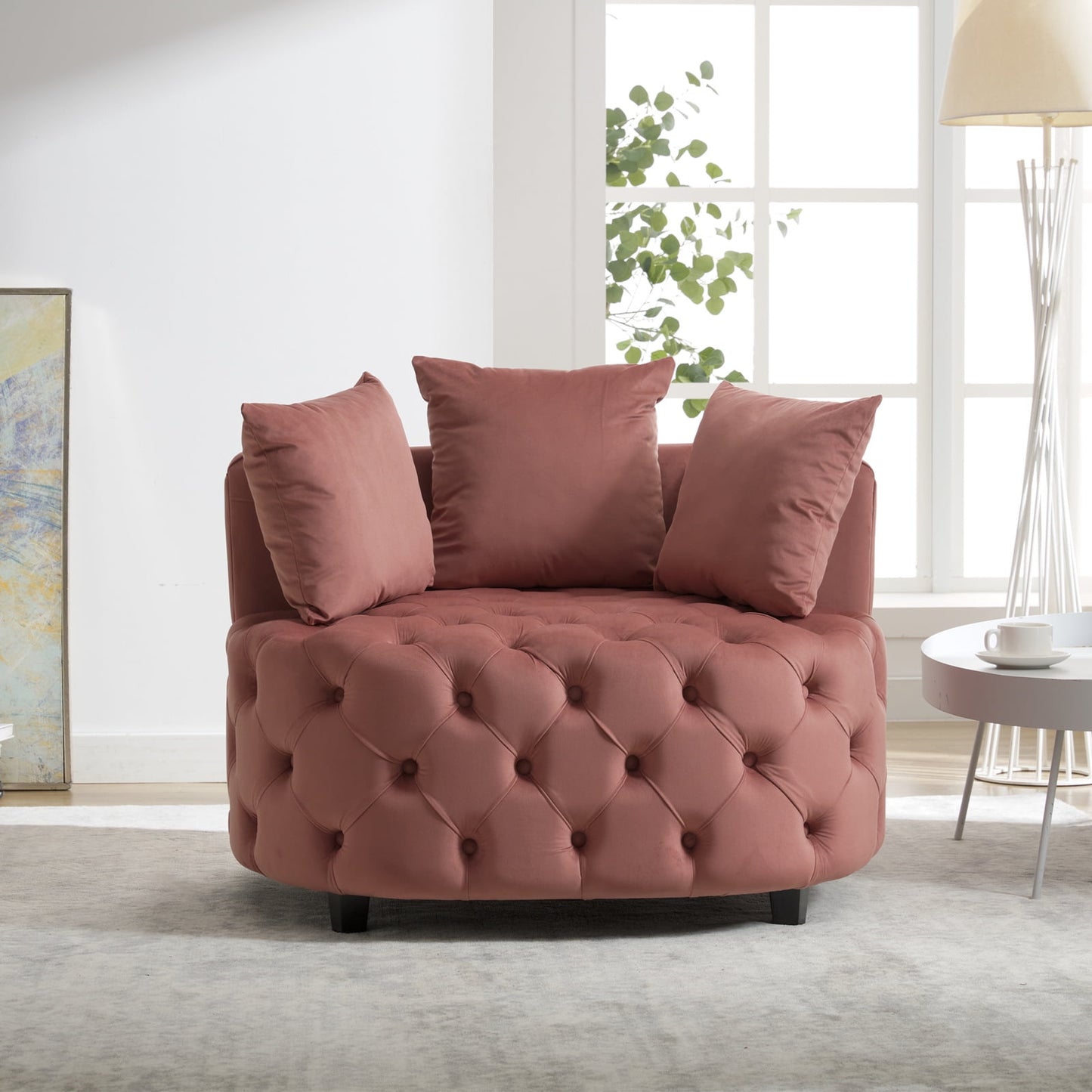 GAKMCIL Mid Century Modern Upholstered Accent Chair,Classical Barrel Chair,Retro Leisure Velvet Single Comfortable Sofa for Living room/Bedroom Leisure Sofa Chair (Pink) (36.60"L * 40.60"W * 33.10"H)