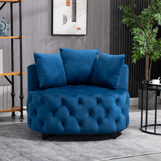 GAKMCIL Mid Century Modern Upholstered Accent Chair,Classical Barrel Chair,Retro Leisure Velvet Single Comfortable Sofa for Living room/Bedroom Leisure Sofa Chair (Blue) (36.60"L * 40.60"W * 33.10"H)