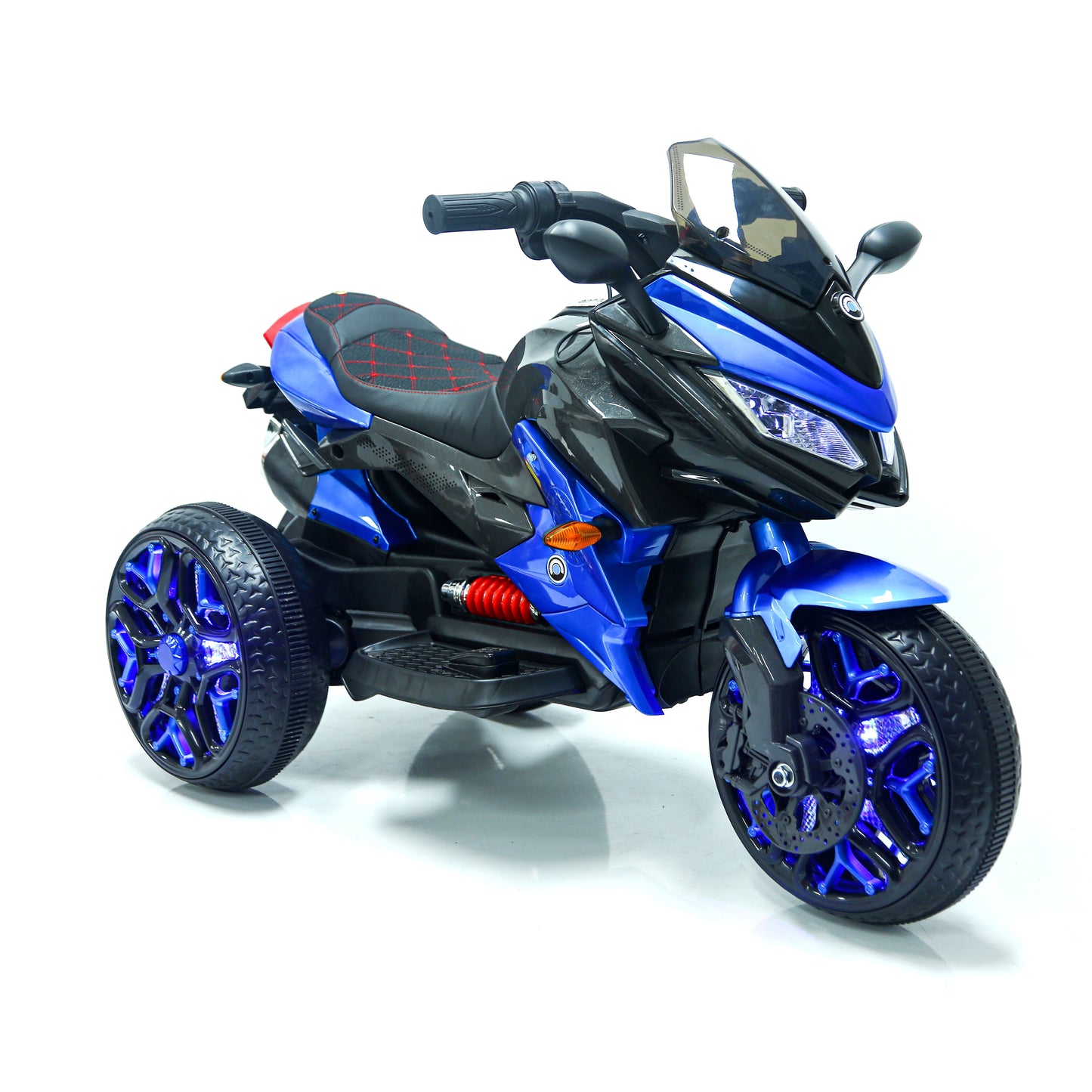 POVANLI 12V 3 Wheels Kids Ride on Motorcycle with Slow Start,Power Display,PU Seat,Training Wheels,Manual Throttle,Lighting Wheels,Bluetooth,USB,MP3,Early Education for Children Aged 3-5,Gift(Blue)