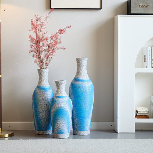 GAKMCIL Blue&White Decorative Floor PVC Vase Desktop Vase (Set of 3) Gorgeous Home Decoration Large Classic PVC Vase Home Decor for Living Room (20.47in/24.41in/28.35in Height) (Blue&White)