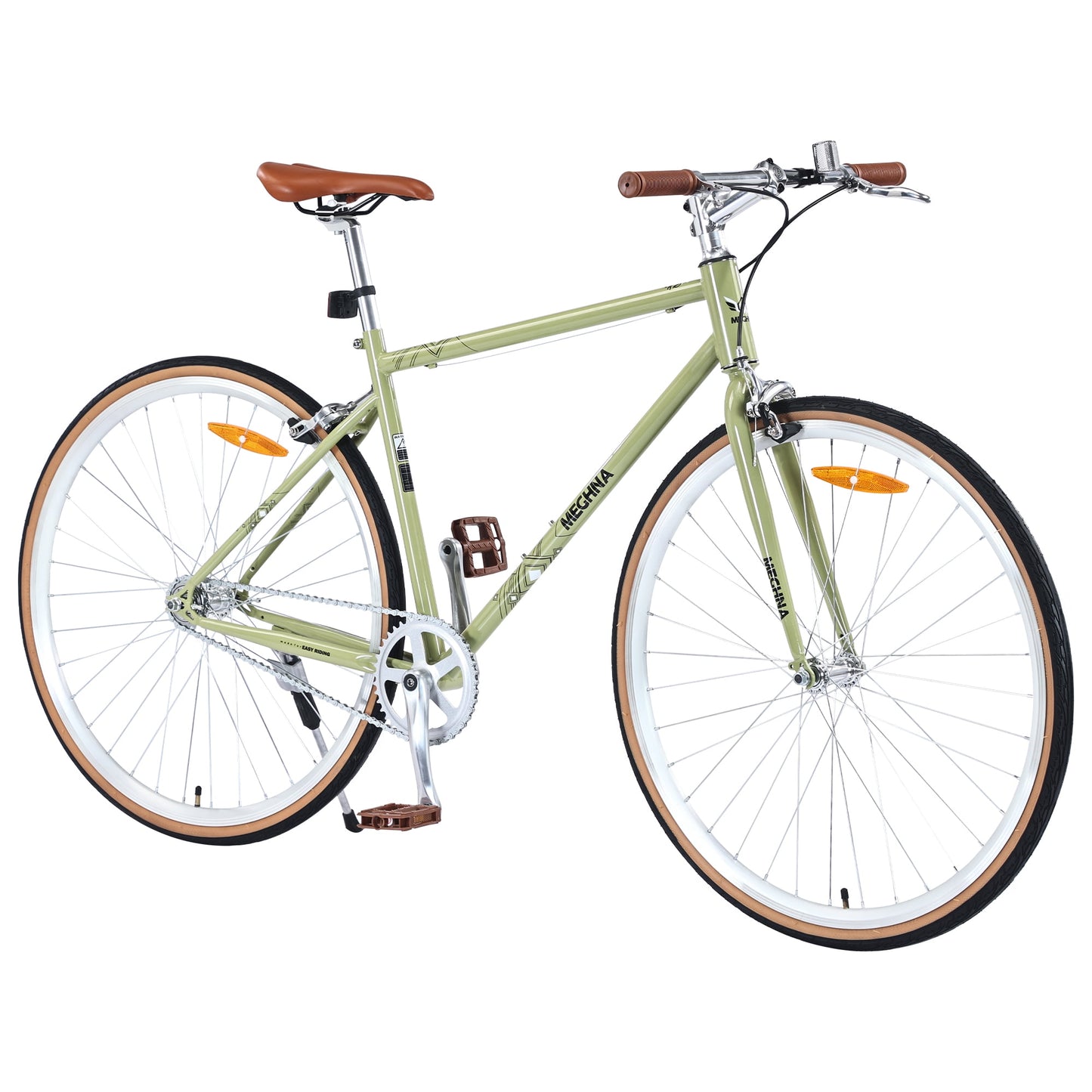 POWANLI 700C Road Bike Single Speed Retro style For men women's City Bicycle,Steel Frame Hybrid Bike,Adults 14+ Years,max weight is up to 220lbs,Gift(Light Green)