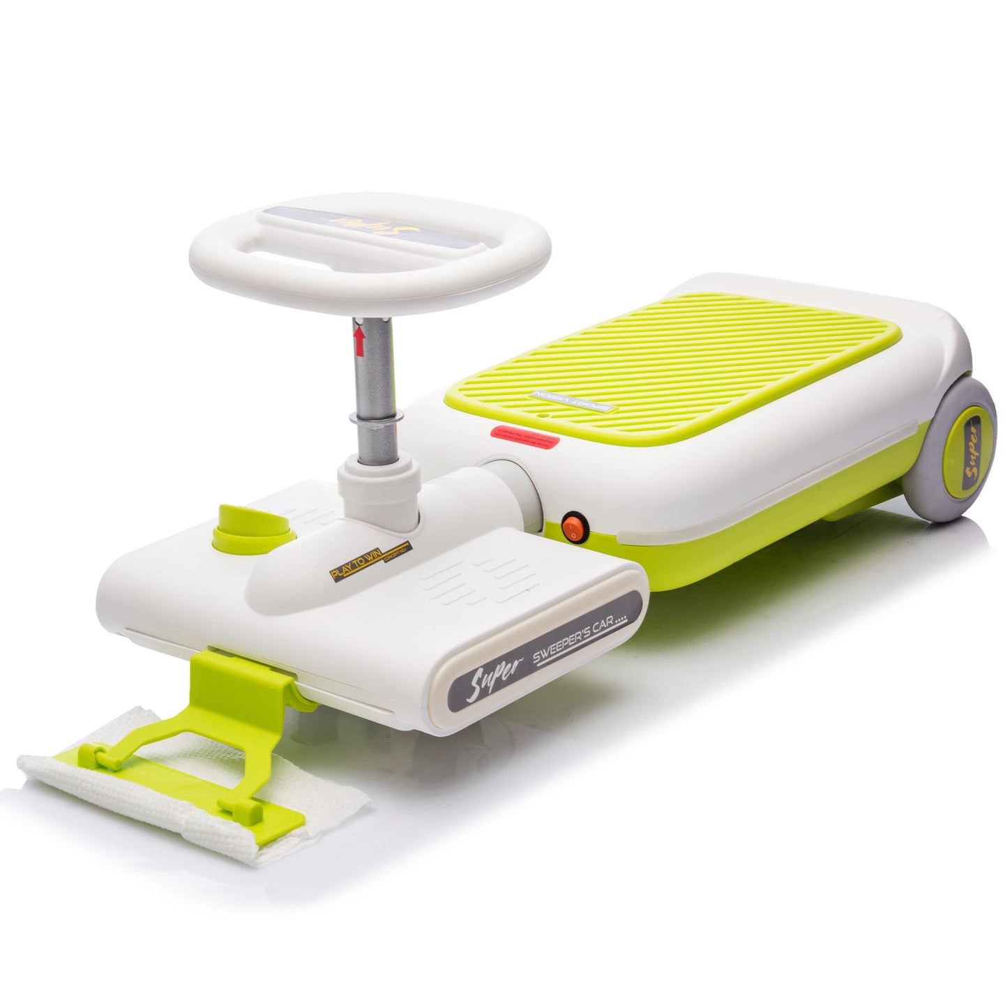 CAMSCH 12V 3 in 1 Kids Electric Cleaning Go Kart,Front with Mop for Cleaning,6cm Extendable Chassis,Mood Light and Music,Setickers,66.14LBS Capacity,2MPH Speed for Children Aged 3-6,Gift(Green)