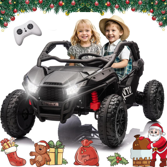 POWANLI 24V 2 Seater Ride on UTV Toy Car for Kids W/Parents Control Remote, Off-Road Electric Vehicles, 400W Super Power 3 Speeds 3.73-4.97MPH, W/Bluetooth Music, Horn, Gift for 3-8 Boy&Girl(Black)