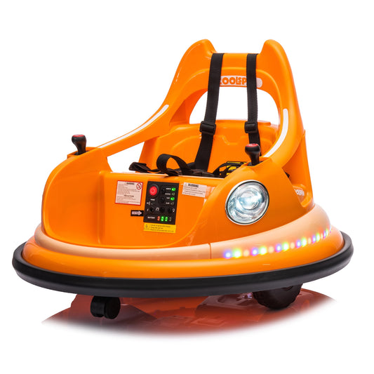 CAMSCH 12V Ride on Electric Bumper Car for Kids W/Remote Control,Slow Start,2WD,Power Display,360° Spin,Anti-Collision Padding,Five-Point Safety Belt,MP3,Bluetooth,LED Lights,for Yr 2-5,Gift(Orange)