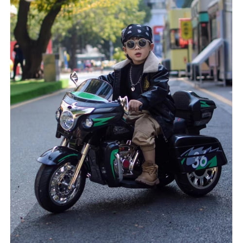 POVANLI 12V 2 Seater 3 Wheels Ride on Motorcycle Toys for Kids with Key Start,Power Display,Headlight,Storage Box,Two Motors,Bluetooth,USB,MP3,Early Education for Children Aged 3-6,Gift(Black)