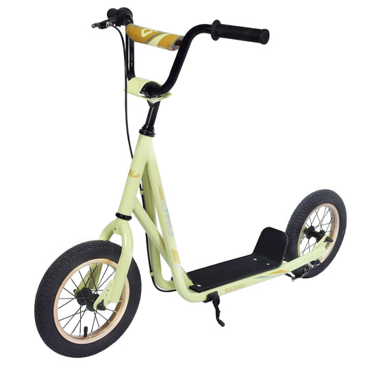 POVANLI Kick Scooter for 6 - 12 yr with Adjustable Handlebar, 12 Inch Inflatable Wheels, Widened non-slip Footboard, Riding Toys/Ride Ons, Supports 3'7"-5'1" height riders, Light Yellow(Birthday Gift)