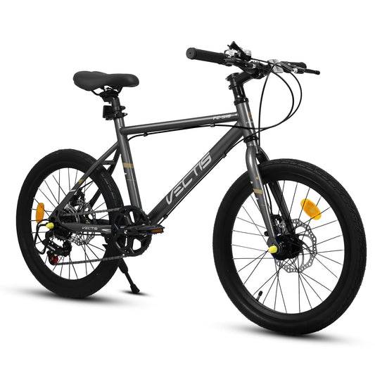 POVANLI 20" Kids Mountain Bike for 5-8yr or 4'-4'8" Boys & Girls, Lightweight Steel Frame Bicycle with 7-Speed, Front Suspension, Disc Brakes and Fender, 85% assembled for Children's Gift (Dark gray)