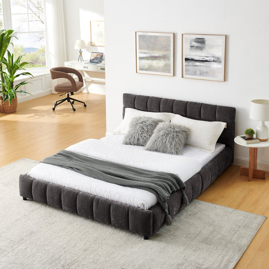 GAKMCIL Queen size Bed Frame with Thick Fabric,Upholstered Bed Frame with Headboard and Solid Frame. No Box Spring Needed Dark Gray(88.5''*68.5''*31'')
