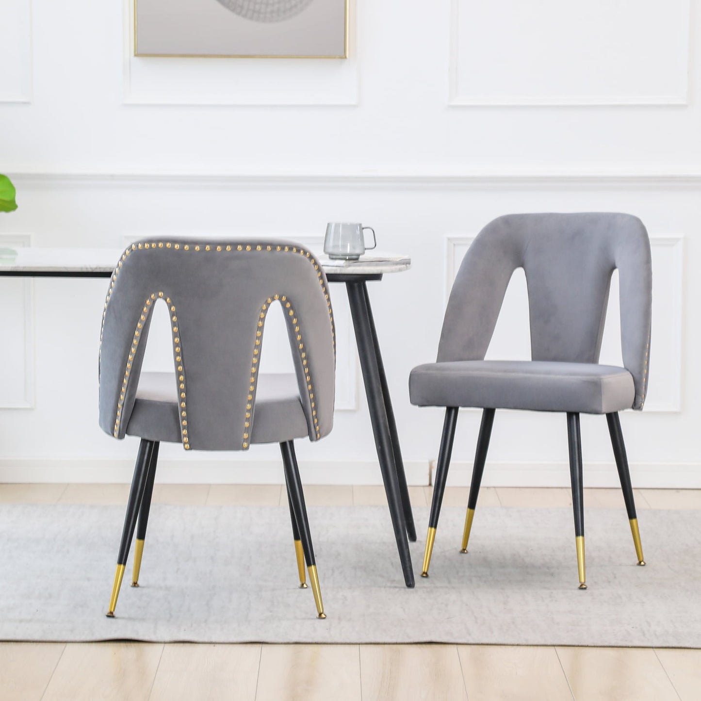 GAKMCIL Modern Velvet Upholstered Dining Chairs (Set of 2) with Nailhead Trim and Metal Legs, Weight Capacity 300lbs for Dining Room and Kitchen (Gray)