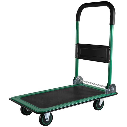 POWANLI Foldable Platform Truck, Push Dolly 330 LBS Weight Capacity, 360 Rolling, Folding Hand Truck for Luggage, Travel, Office, House (Green and Black) (28.7" x 19" x 32.5")