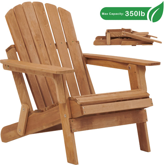 GAKMCIL Oversize Wooden Folding Adirondack Chairs, Premium Hemlock Wood, Weather Resistant Weathered Wood, Max load 350lb for Outdoor, Garden, Patio, Lawn, Backyard Deck, Fire Pit Chairs, Light Brown