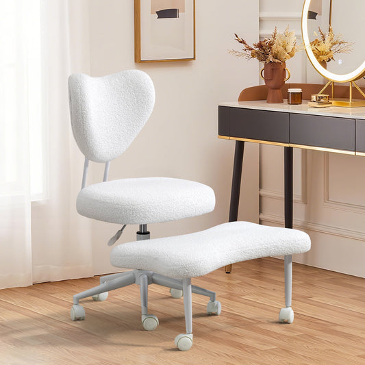 GAKMCIL Ergonomic Cross Legged Swivel Chair, Meditation chair, 360° Swivel Footrest, ADHD Chair with Adjustable Height & Plush Fabric, Back Support, SGS certificated cylinder for Home & Office(Beige)