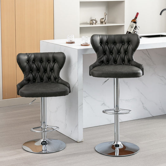 GAKMCIL Modern PU Upholstered Bar Stools with Adjustatble Seat Height from 25-33in, Silver Chrome Base, Rivets Trim, 300lbs Load for Home Pub, Kitchen Island (Set of 1, Gray)