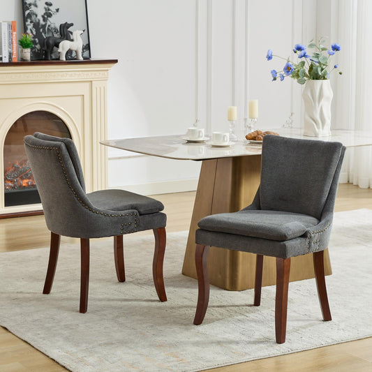 GAKMCIL Modern Chenille Leisure Dining Chairs, Double-layer Upholstered Side Chairs with Mid Back, Nailhead Trim, Solid Wood Legs, 300lb Load for Living Room and Dining Room (Set of 2, Gray)