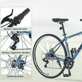 POVANLI 700C Road Bike, 7 Speed Hybrid Bike Aluminum Alloy Frame Double Disc Brakes For men women's City Bicycle, Blue Gray (Gift)