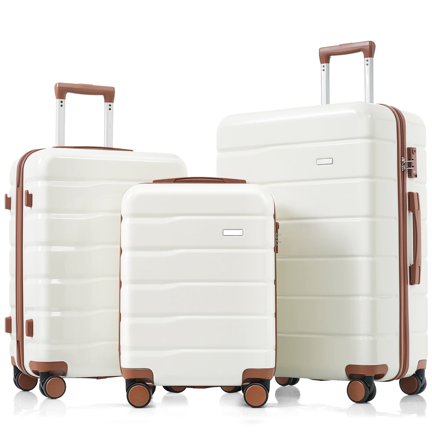 POWANLI 3-Piece ABS Travel Luggage Set,Premium TSA Lock Suitcase Ensemble with 20'', 24'' and 28'' Sizes with 360° Spinner Wheels White