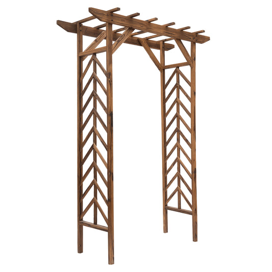 POVANLI 79'' Premium Outdoor Wooden Arbor Arch with Trellis, Straight top, Pergola Arch for Climbing Plants, Wood Garden Yard Lattice, Wedding Arch for Ceremony, Brown, 55''(L) x 25.5''(W) x 79''(H)