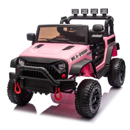 POWANLI 24V Kids Ride on Truck Car,2 driving Modes, Kid manual control, W/Parents 2.4G Remote Control, 400W Powered Toy Car up to 5 mph, w/ Spring Suspension, 3 Speeds,LED Lights,Bluetooth Music,Pink