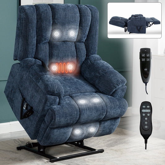 GAKMCIL Large Dual Motor Power Lift Chair Recliner for Elderly with Massage and Heating, 3 massage modes, 8 vibrating nodes (back, lumbar, thighs, legs), 15/30/60 minute timing function, Gift (Blue)