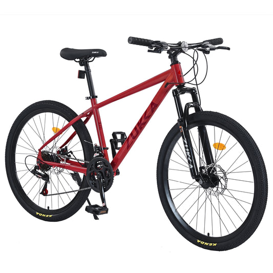 POVANLI  26 inch Mountain Bike 24 Speed Suspension Fork 26*1.95 Inflatable rubber tires for Men/Women,Double Disc Brakes,85% assembled,Adults ages 14+,Gift(Red)