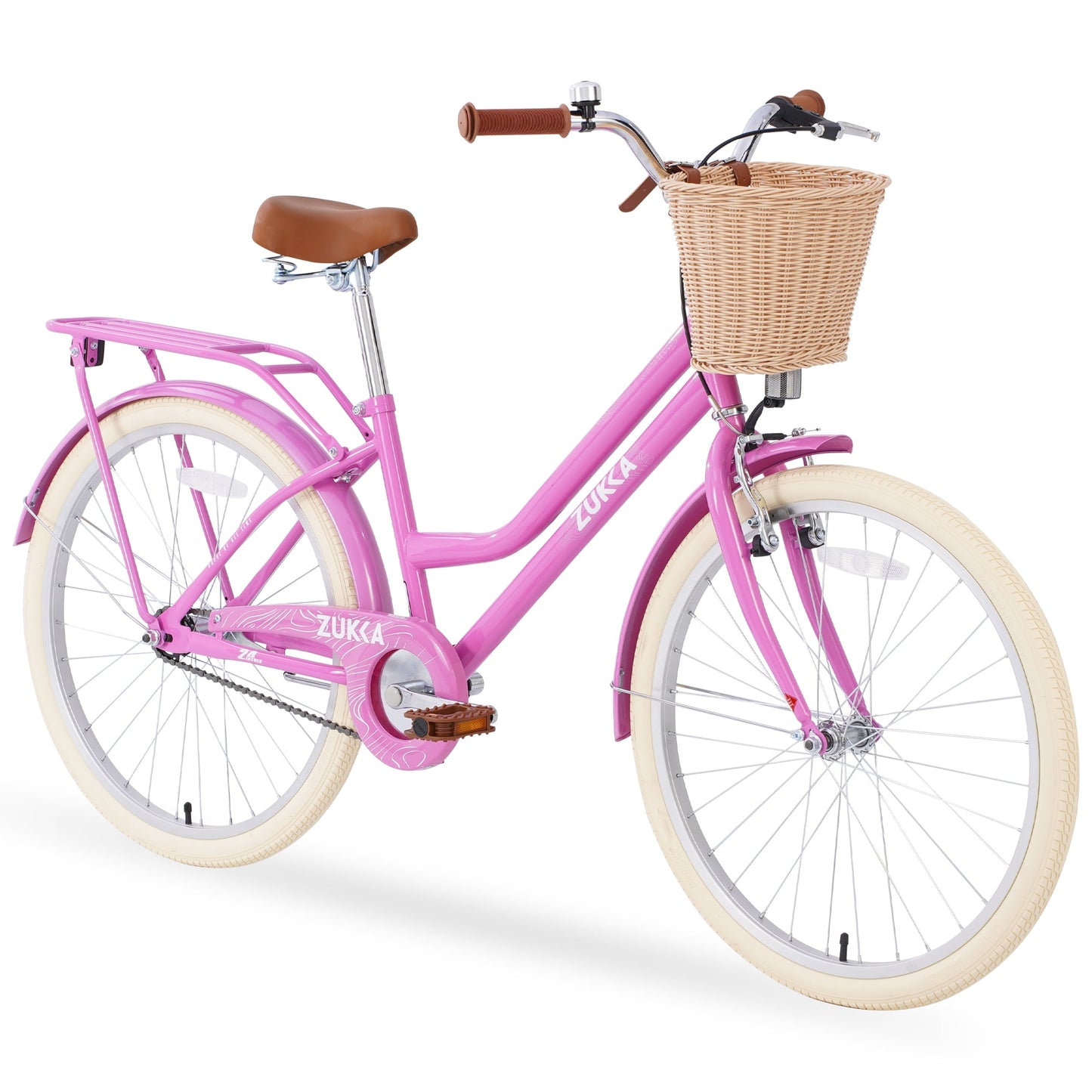 POWANLI 24" Girl Bike for 10+Years Old, Steel Frame Bike,Girls Bike with Basket Pink