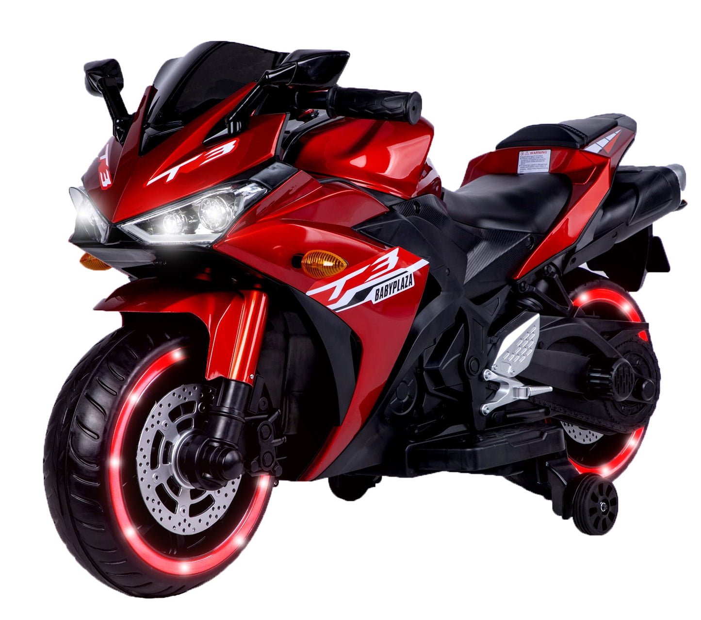 POVANLI 12V Kids Electric Motorcycle with Slow Start,Power Display,Manual Throttle,Light Dashboard,Training Wheels,Lighting Wheels,Bluetooth,USB,MP3,Early Education for Children Aged 3-6,Gift(Red)