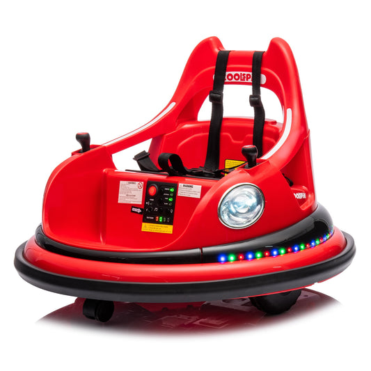 CAMSCH 12V Ride on Electric Bumper Car for Kids W/Remote Control,Slow Start,2WD,Power Display,360° Spin,Anti-Collision Padding,Five-Point Safety Belt,MP3,Bluetooth,LED Lights,for Yr 2-5,Gift(Red)