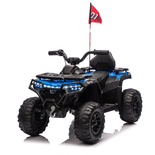 POWANLI 24V Kids Ride on Electric Toy Off-Road Car with Slow Start, 2WD, Decorative Flags, Multi-Color Lights, Volume Control, Bluetooth, MP3, USB, Maximum Load 66.1lbs for 3-6 Children Gift (Blue)