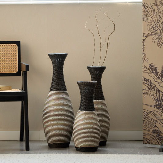 GAKMCIL Black&White Decorative Floor PVC Vase Desktop Vase (Set of 3) Gorgeous Home Decoration Large Classic PVC Vase Home Decor for Living Room (19.69in/23.62in/27.56in Height) (Black&White)