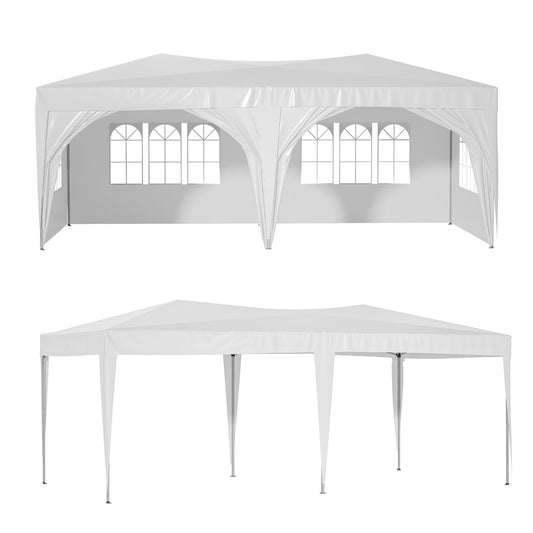 POWANLI 10'x 20'EZ Pop Up Canopy Outdoor Portable Party Folding Tent Gazebo with 6 Sidewalls,Ez Pop Up Outdoor Canopy for Parties with 3 Adjustable Heights,Carry Bag,6 Sand Bags