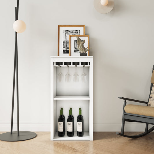 GAKMCIL Stackable Modular Wine Cabinets, Wine Bar Cabinet with cup holder & Shelves for Dining, Living, or Home Office, Versatile Organizer - Durable Wooden Structure(White) (17.80 L*15.95"W*35.43"H)