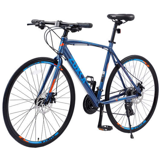 POWANLI 700C Road Bike 24 Speed Hybrid bike Disc Brake For men women's City Bicycle ,21 inch Lightweight Frame Aluminum Alloy ,Adults 14+ Years,Gift(Blue)