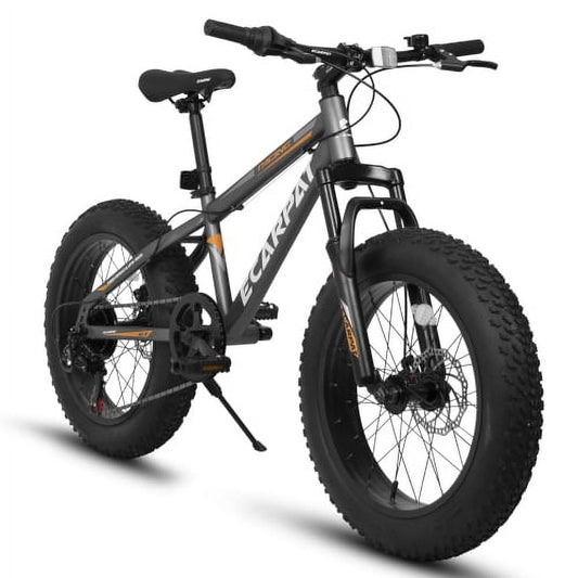 POWANLI Kids Bike 20" Wheels 4" Wide Fat Tire Snow Mountain Bike Ages 8-12 Year Old, Steel Frame, 7 Speed Teenager Children Kids' Bicycles