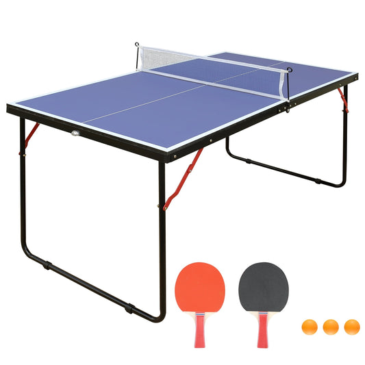 CAMSCH 4.5FT Table Tennis Table Foldable & Portable Ping Pong Table Set with Net and 2 Ping High-Performance Pong Paddles and 3 Balls for Home entertainment, 54''(L)x30''(W)x26''(H)