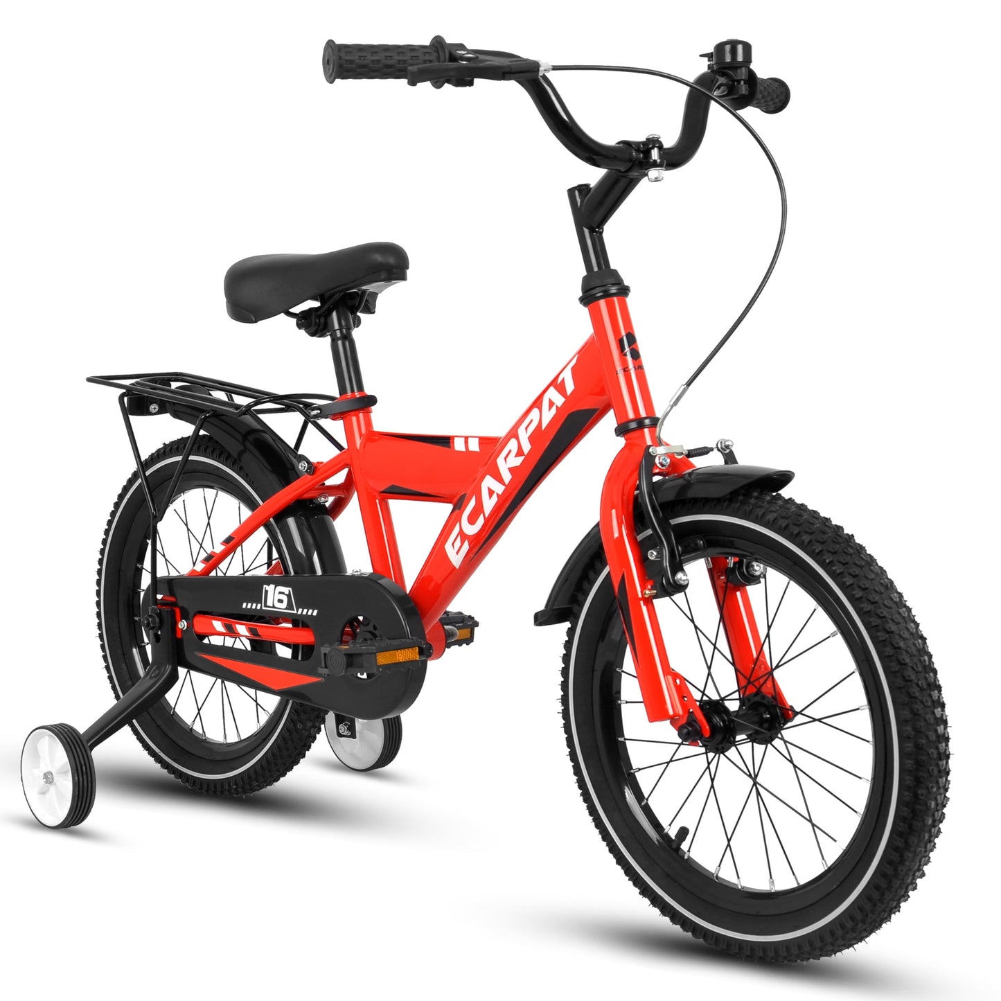 POWANLI 16“ Kids Bike for Boys Girls Ages 4-8 Years, Lightweight Alloy Frame Bicycle, Disc Adjustable Handlebar Training Wheels,Front V Brake, Rear Holding Brake,Bicycle with fender and carrier